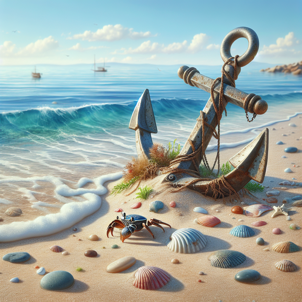 Anchor & Crab on Colorful Seashell Beach Digital Print