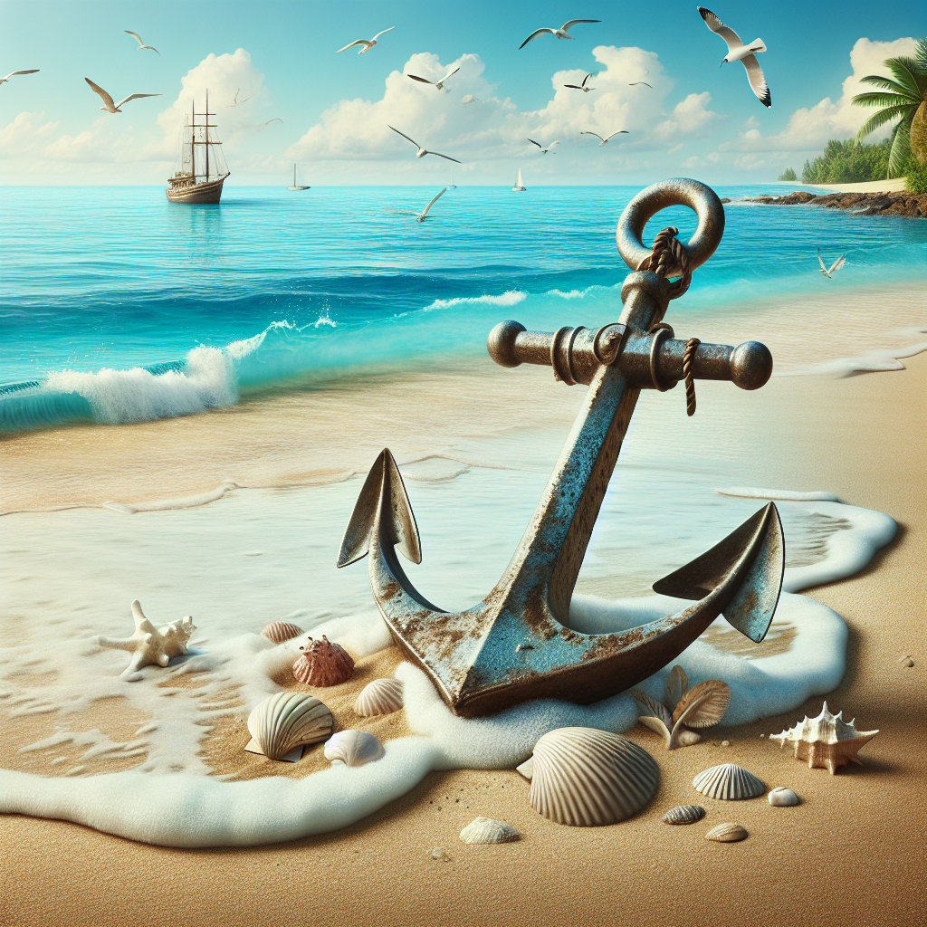 Rustic Anchor on Tropical Beach Shore Digital Print
