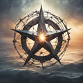 Nautical Star Barbed Wire Stormy Sea Digital Print