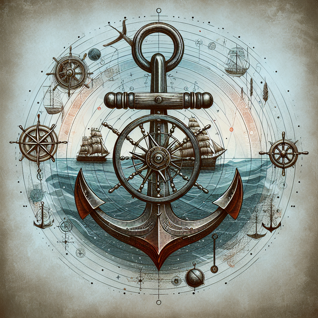 Anchor & Ship's Wheel Nautical Chart Digital Print