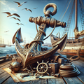 Ornate Brass Anchor on Ship's Dock Digital Print
