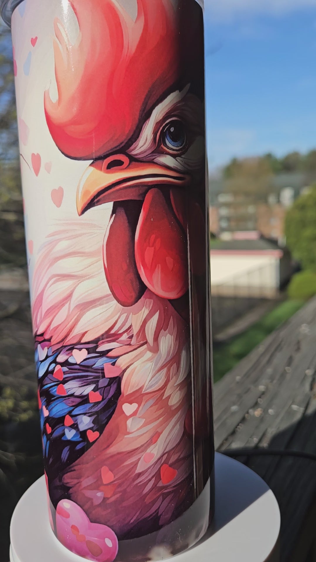 Rooster with Hearts 20oz Tumbler — Handmade One of a Kind