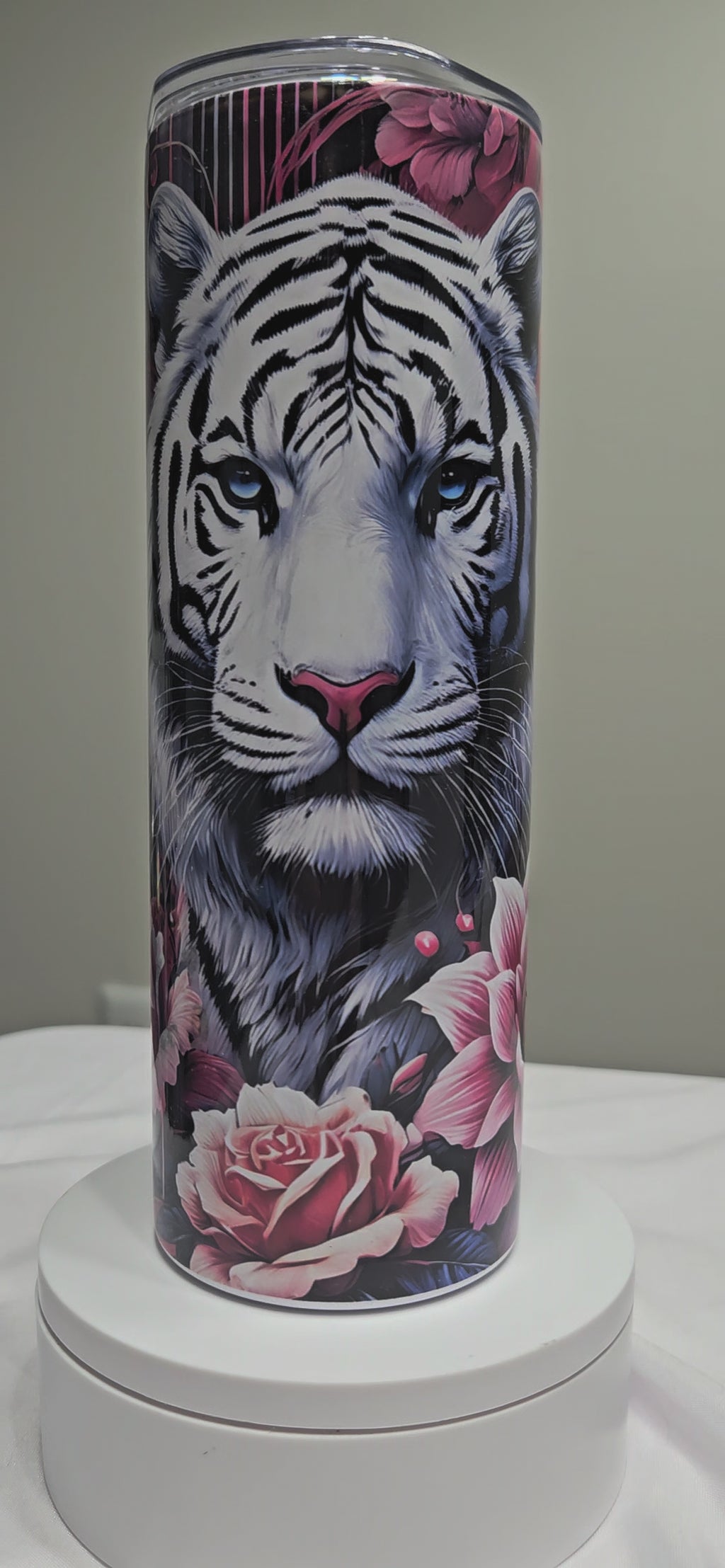White Tiger Floral 20oz Tumbler — Handmade One of a Kind