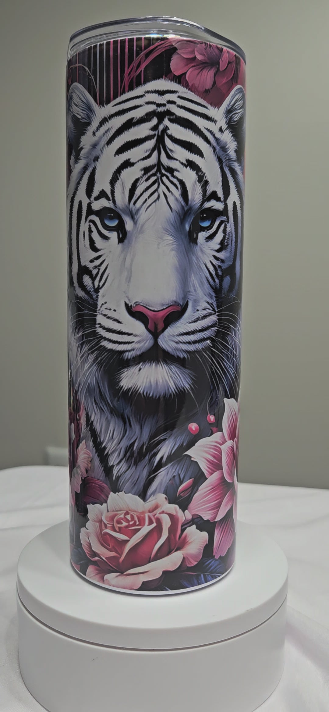White Tiger Floral 20oz Tumbler — Handmade One of a Kind