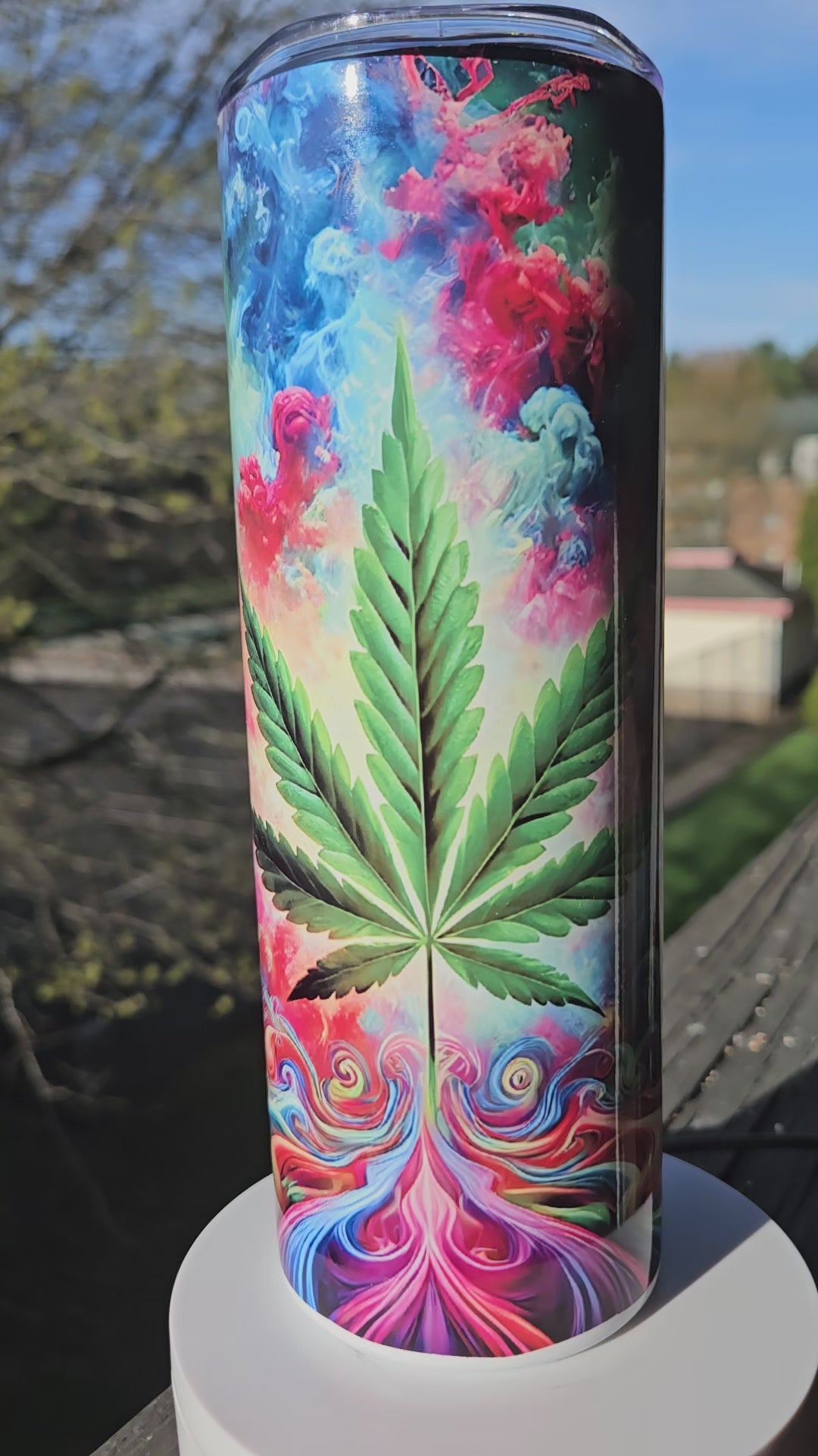 Cannabis Leaf Psychedelic Smoke 20oz Tumbler — Handmade One of a Kind