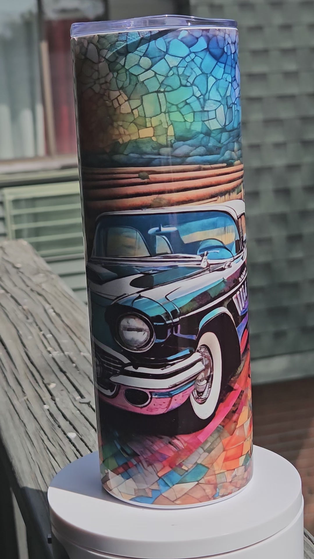 Vintage Classic Car Mosaic 20oz Tumbler — Handmade One of a Kind