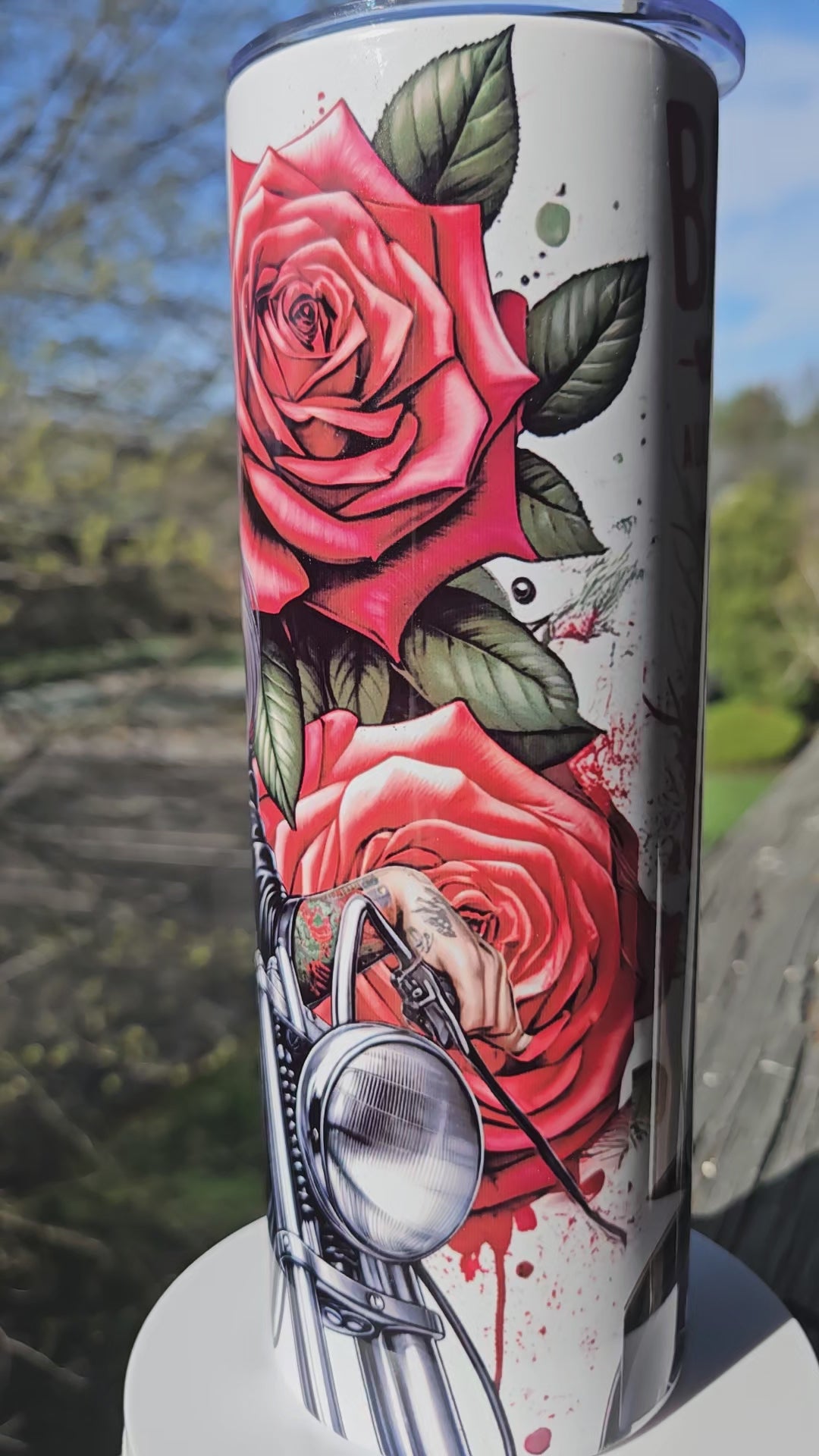 Biker Girl Roses 20oz Tumbler — Handmade One of a Kind
