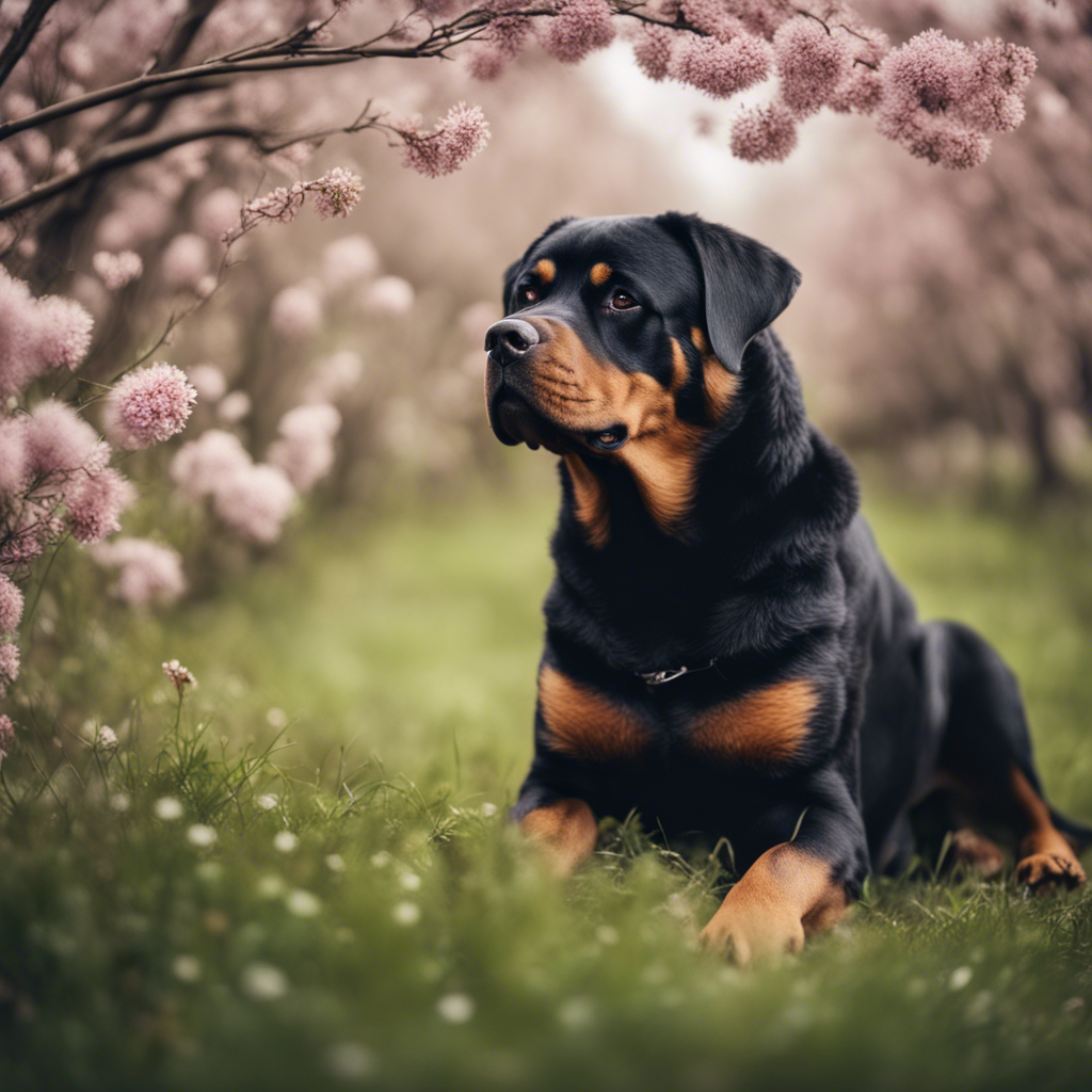 Rottweiler in the Cherry Blossom Garden
