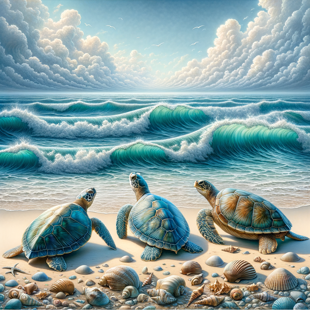 Three Sea Turtles Beach Turquoise Waves Digital Print