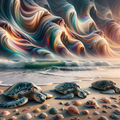 Sea Turtles Beach Rainbow Aurora Waves Digital Print
