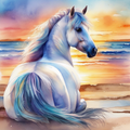 Sea Horse of a different kind - White horse on the Beach Print