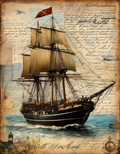Vintage Tall Ship Journal Collage Digital Print